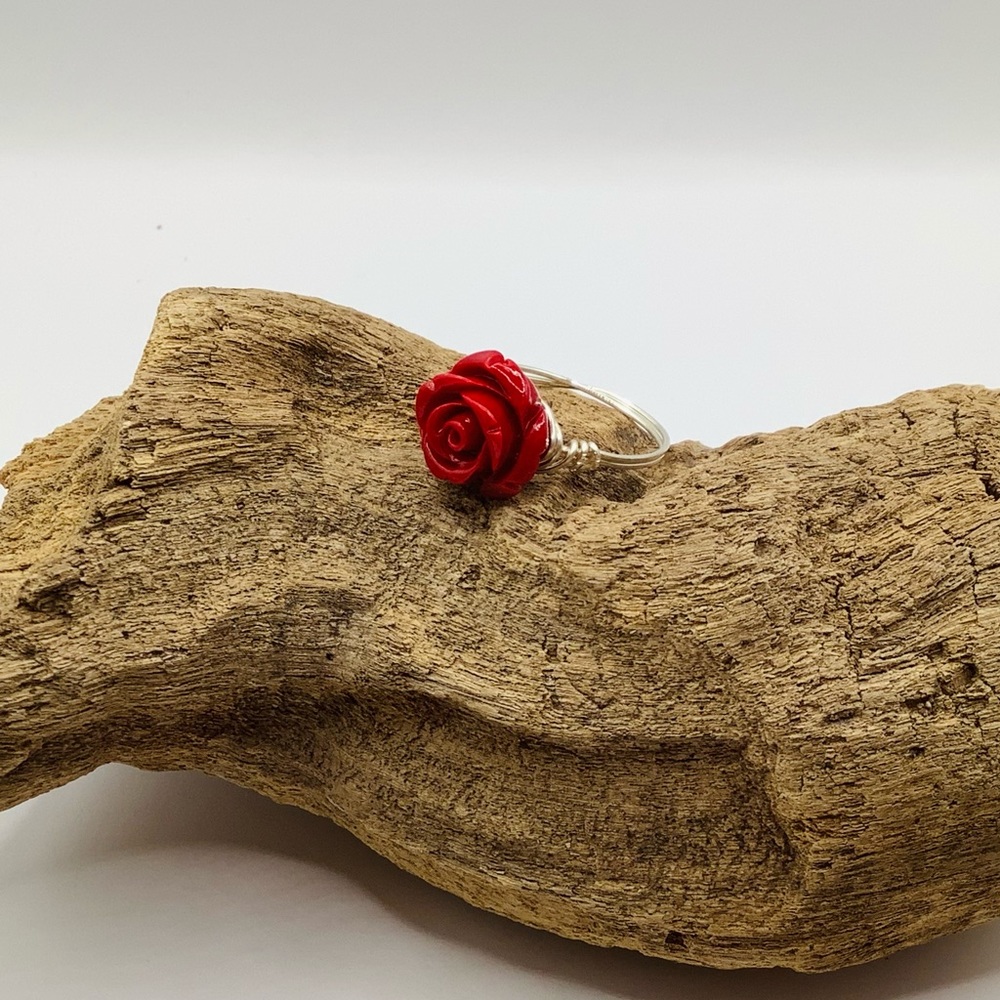 🧡NEW! Ring Carved Rose Wire Wrapped Flower Silver Tone Jewelry